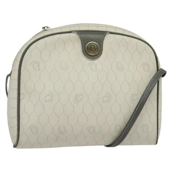 Christian Dior Honeycomb Canvas Shoulder Bag PVC White Gold Auth 141006 - Picture 1 of 16